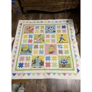 Nursery Rhyme Mother Goose Quilt Hanging Tapestry Baby Blanket 44 X 44 Homemade